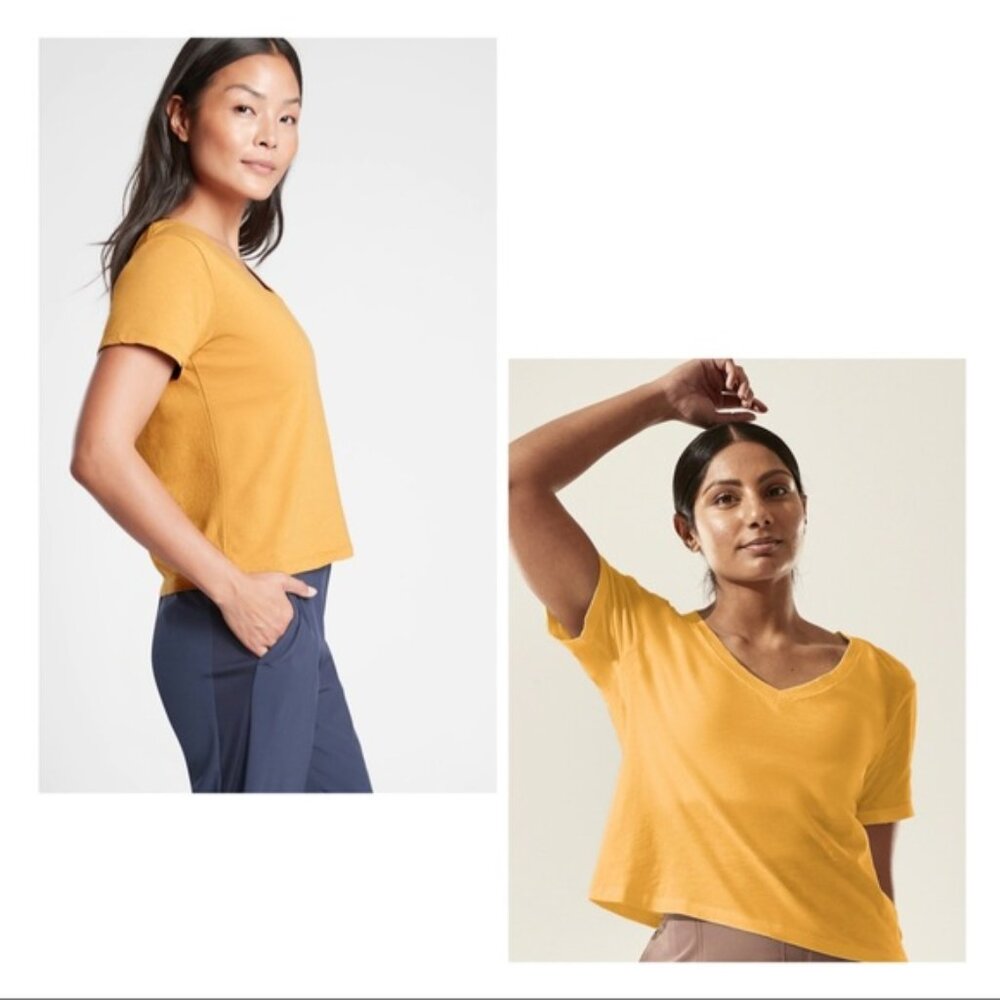 Athleta | Daily Crop V Neck Mustard Yellow I Size XL